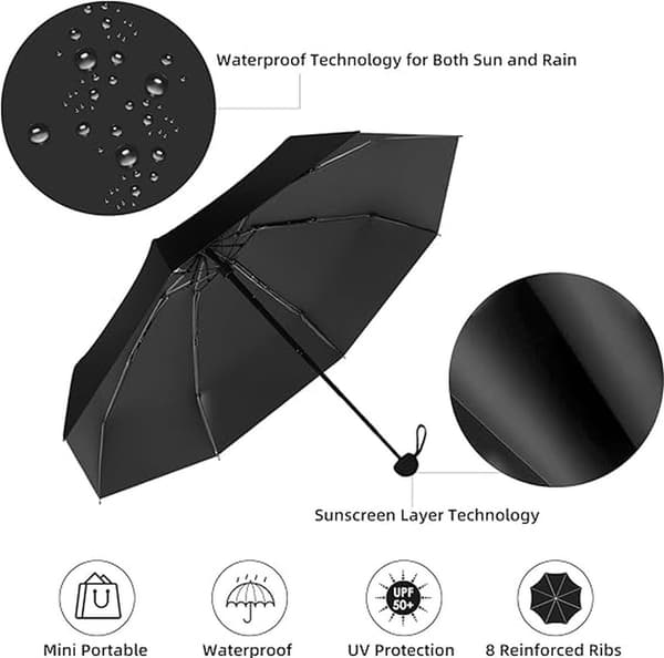 Fällbart paraply - Mini Storm Paraply - Mini Paraply - Vindtätt - Solskydd UV