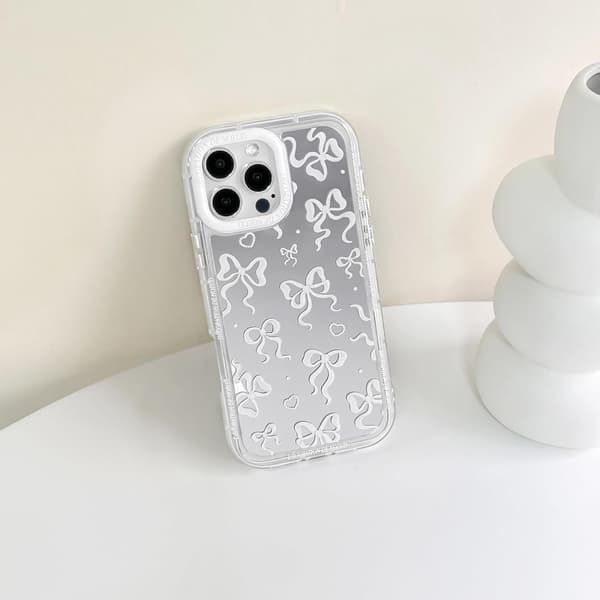 Compatible with iPhone 16 Pro Max Case Cute Mirror Bow Love Heart Pattern for Girls Strap Design Shockproof Protective Phone iPhone 16 Pro Max