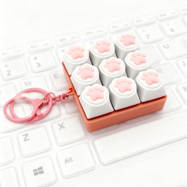 9 Keys Silent Keyboard Keychain Creative Cat Paw Key Cap A2