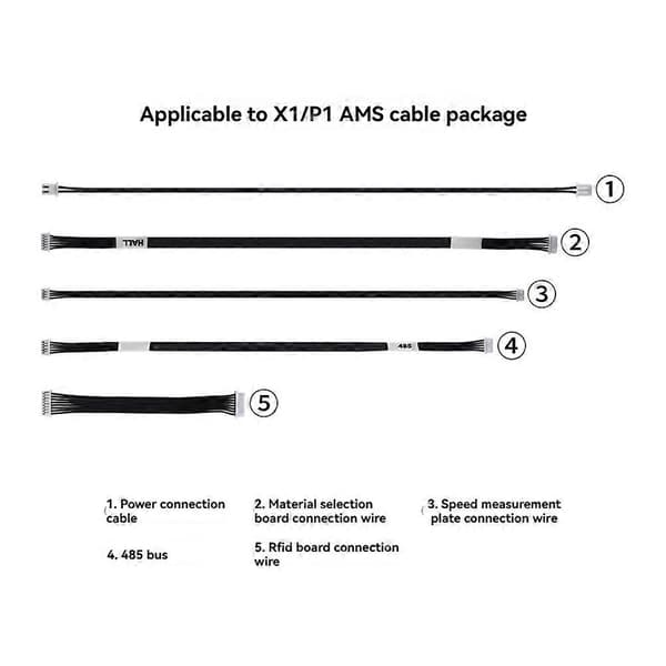 5 STK Kabelpakke Kabel 3D-printertilbehør til Bambu Lab X1/P1-serien AMS Speed Test Board Strømkabel Black    white