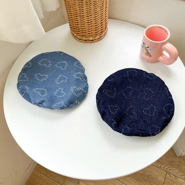 Denim Baret Hat med Hjerte Design Moderigtig og Sød Denim Malerhat til Piger Efterår Vinter Hat til Små Piger lyseblå ljusblå