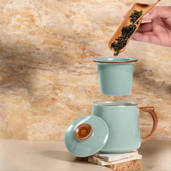 Keramiske tekopper, tekopp med infuser og lokk
