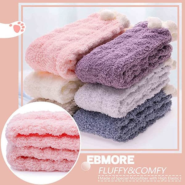 6 par fluffy sokker til kvinder, bløde fleece hjemmesko sokker