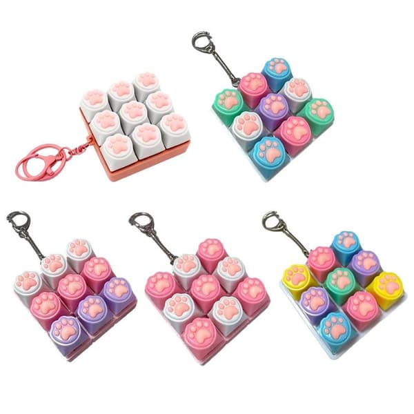 9 Keys Silent Keyboard Keychain Creative Cat Paw Key Cap A2