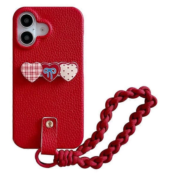 [LCS]Kompatibel med iPhone 16 Deksel Juledesign PU+PC Telefonbakside med Hjerteholder, Stropp MultiColor