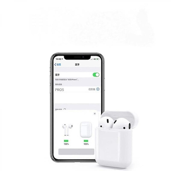 Pro 5 iPhone- og Android-kompatible Bluetooth-hodetelefoner, trådløse Bluetooth-hodetelefoner, lette å bære, hvite