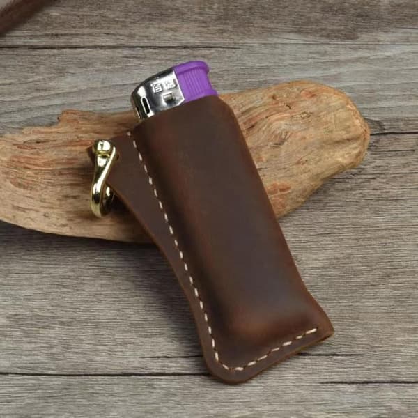 Leather Lighter Holder Keychain, Protective Case for BBQ Lighters - Rustic Storage Pouch with Belt Clip, Fits Most Standard