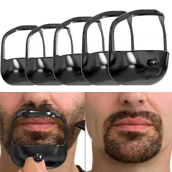 (Sort) 5 størrelser Goatee Barberingsskabelon Skæg guide Shaper Skæg S