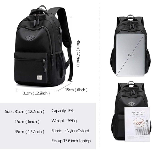 Black Waterproof School Backpack - Compatible with Various Brands