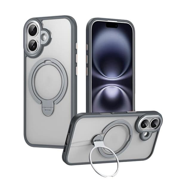 iPhone 17 Cover med Dobbeltring MagSafe Magnetisk Holder Mattgrå