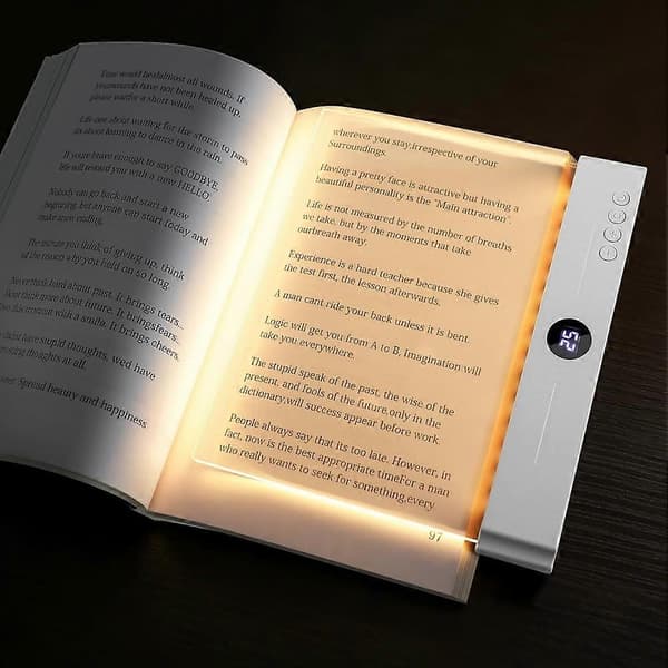 Flat boklys oppladbart klart LED smart leselys med timer dimbar øyebeskyttelse for nattbord reise studie A White