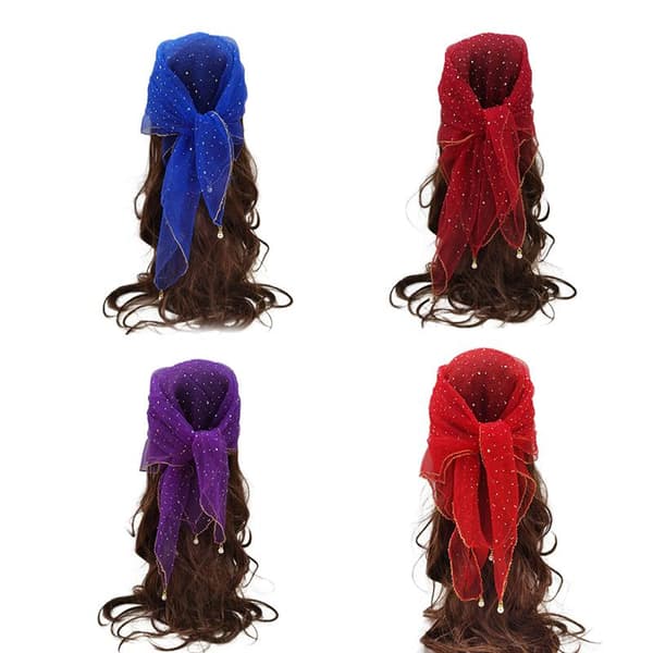 Square Silk Scarf with Rhinestones, Thin, Lightweight, Breathable Headscarf, Solid Color B
