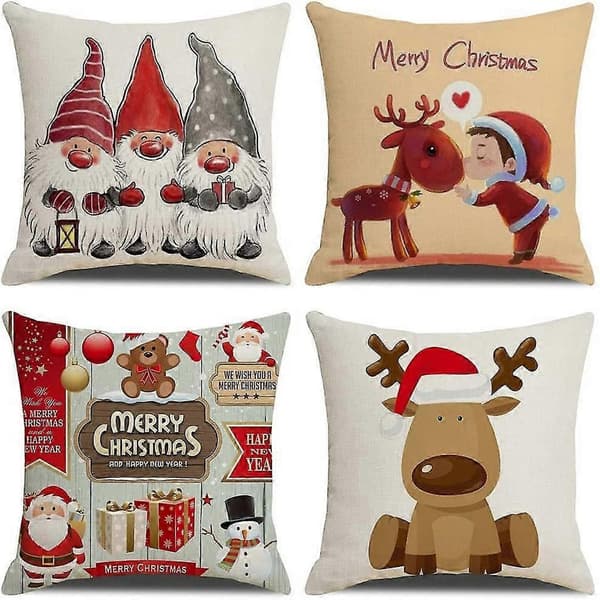 Lin God Jul Dekorasjon Sofapute Trekk 45x45cm 4 stk