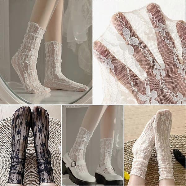 Sommar Tunna Modesockor Mesh Spetssockor Dam Volangsockor Mellankalv A7B4 beige onesize