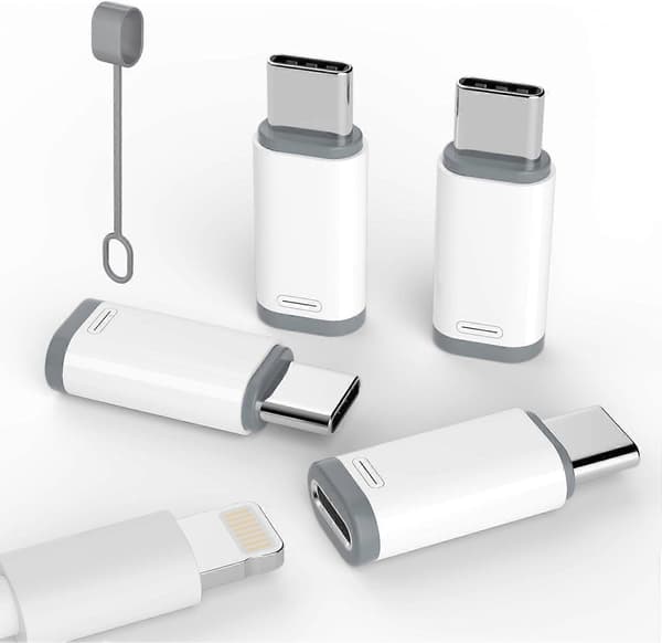 4-pakning Lightning til USB C-adapter for iPhone 15/16/17 Pro/17 Pro Max, for iPhone 17/16-lader, 17/16-tilbehør, rask lading og dataoverføring, USB C C