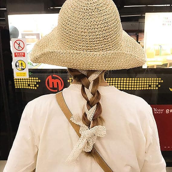 Halmhat Dame Solhat Sommer Strandhat Sammenfoldelig Bred Skygge Floppy