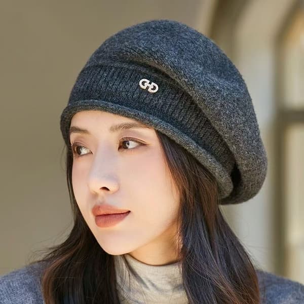 Women's Wool Beret Warm Beret Hat - Dark Gray, Average Size