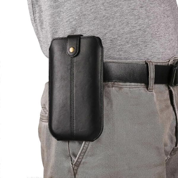 Læder mobiltelefonhylster med bælteclips, slank universalpose til iPhone 14 Pro Max og mere