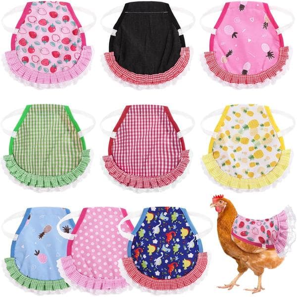 9 Chicken Saddles for Hens, Waterproof Chicken Aprons with Elastic Straps, Feather Protecting Jackets for Chickens, Poultry Protector, Wing Back