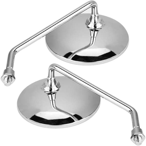 Rearview Mirror - 1 Pair 10mm Round Chrome Silver Motorcycle Rearview Mirrors. Left and Right Rearview Mirror.