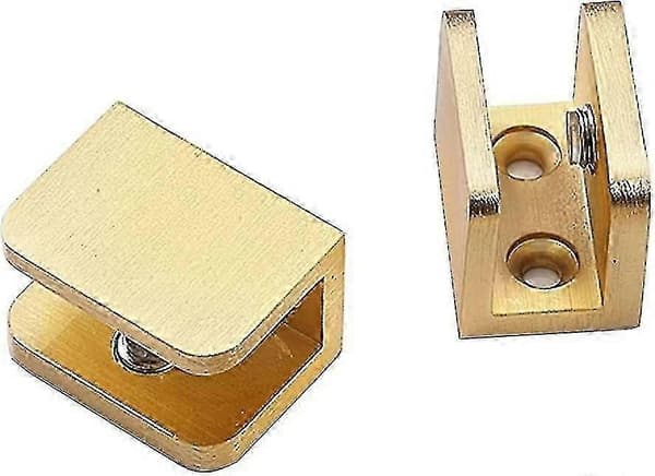 Guld 4-pack Borrfria Glashyllklämmor för 10-12 mm Tjocka Glashållarklämmor