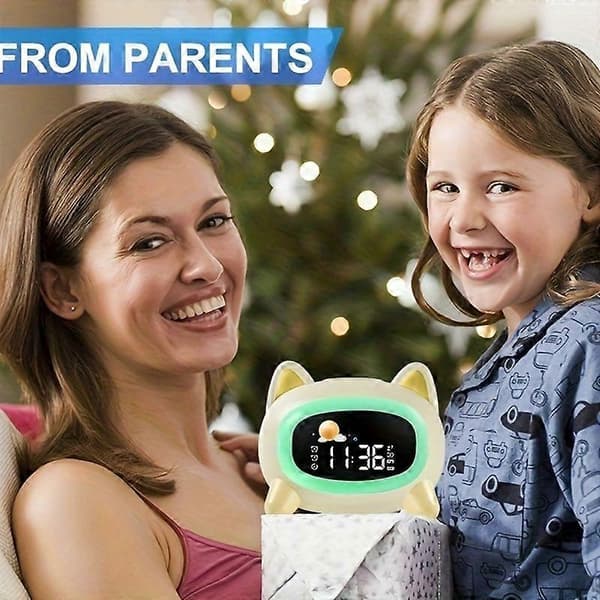 Barnväckarklocka med vitt brus, vaggvisor och färgglatt nattljus, digital LED-display för sovrum ABS