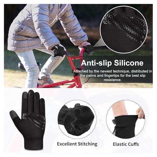 Winter Running Gloves for Kids - Flame Pattern Touchscreen Warm Gloves