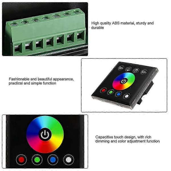 Vægmonteret RGBW LED Touch Panel Controller Lysdæmper 8.6x8.6cm Sort 2025