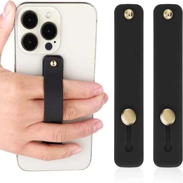 2-pak silikonremme/ringholdere til de fleste smartphones (sort)