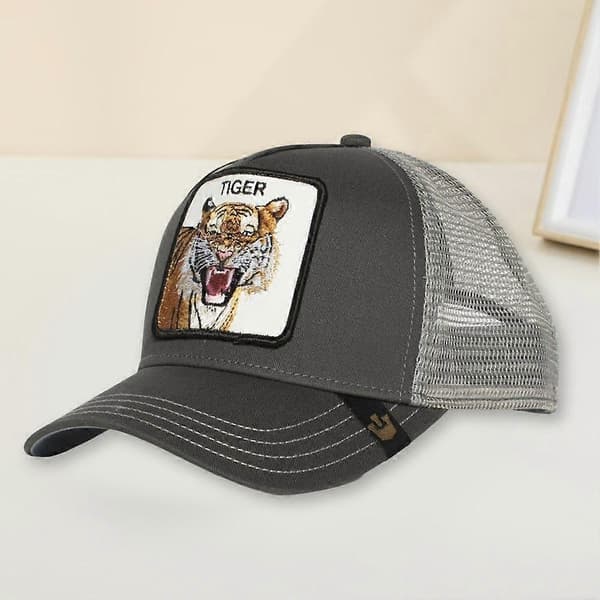 Dyreformet broderet baseballkasket, sort panter, hane, ulv AA C