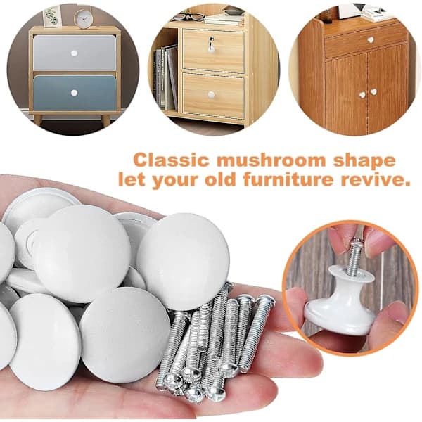 24-pack Vintage Cabinet Knobs - Antique Kitchen Knobs - 30mm Round Furniture Knobs - White