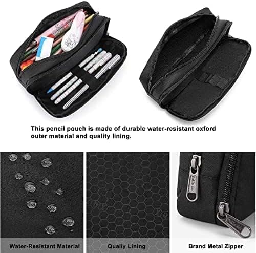 Large Capacity Pencil Case, Stationery Organizer, Black, L, Minimalist