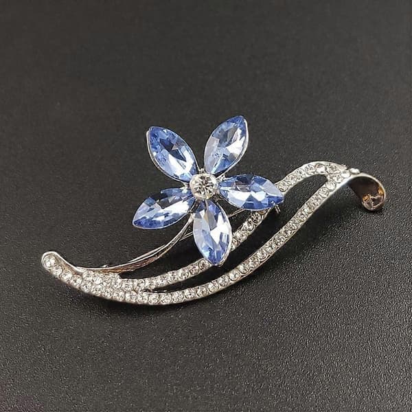 Krystalblomst og diamantbroche til kvinder, reversblomstnålbroche (grå)