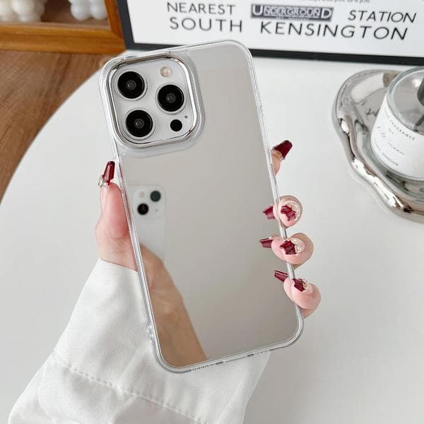 iPhone 13 Pro Max Case, Luxury Makeup Mirror Case Transparent Clear Back Soft TPU and Hard PC Slim Cover, Full Camera Protection Shockproof