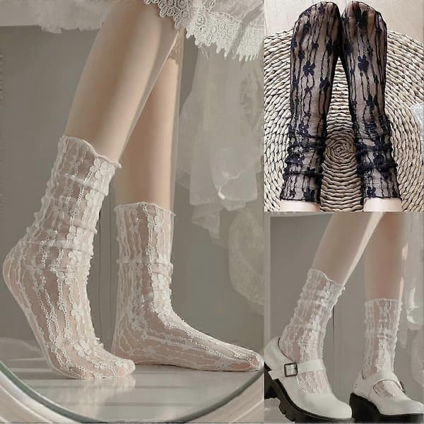 Sommar Tunna Modesockor Mesh Spetssockor Dam Volangsockor Mellankalv A7B4 beige onesize