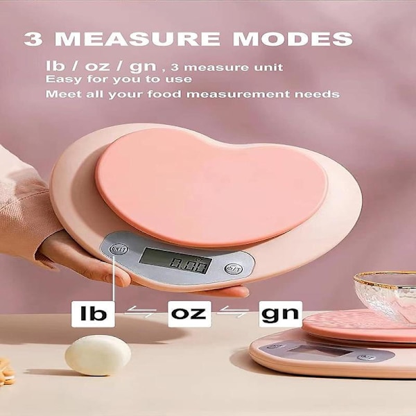 Pink Kitchen Scale - Large LCD Display, Tare Function, 11 lbs (5 kg) Capacity