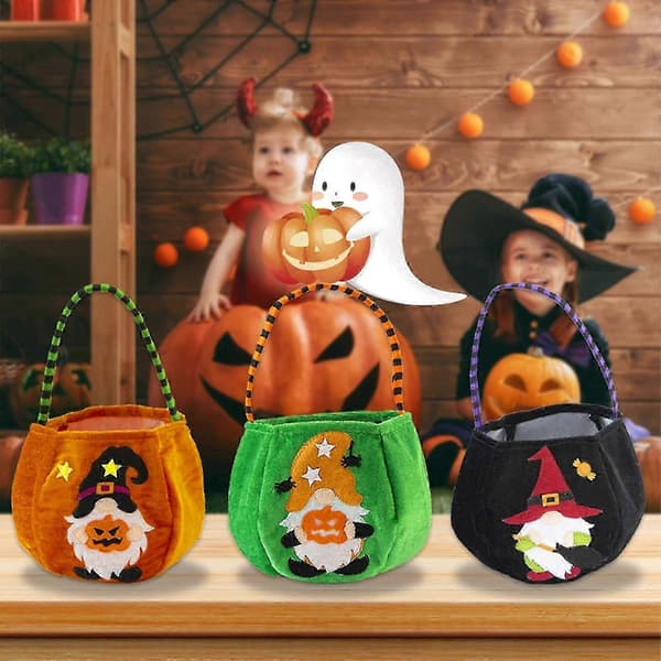 Halloween Barn Godisväskor Tecknad Pumpa Hink Bärbar Presentkorg Godispåse Festbyte Green