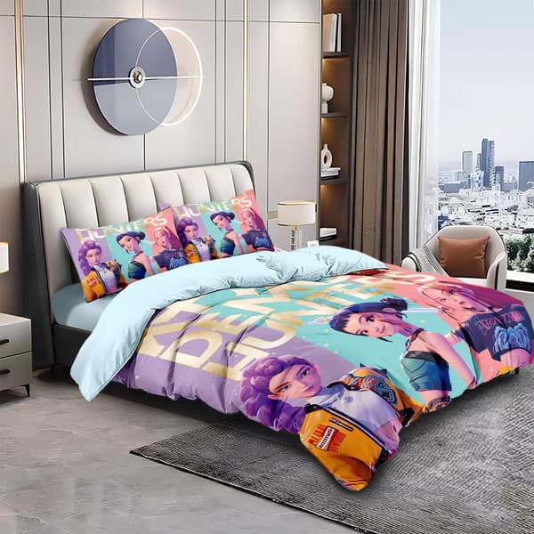 K Pop Demon Hunter Single Duvet Set Soft Printed Bedding Set Brushed Microfiber Duvets with Pillowcases Kpop Demon Hunters 135x