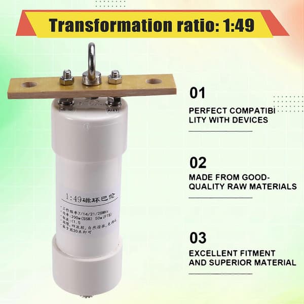 1:49 Balun 200W Impedansetransformator Kortbølgeantenne HF Balun End-Fed SSB-antenne for forbedret signalmottak White