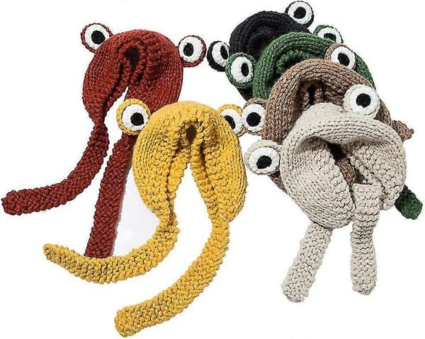 Groda Hatt Virkad Stickad Hatt Utomhus Höst Stor Ögon Groda Stickad Vinter
