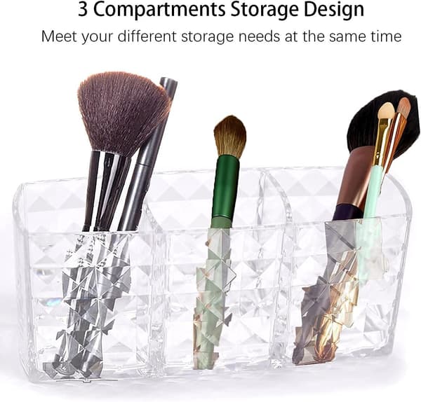 Makeup Brush Storage Transparent Acrylic 3 Compartment Brush Organizer Brush Storage Box