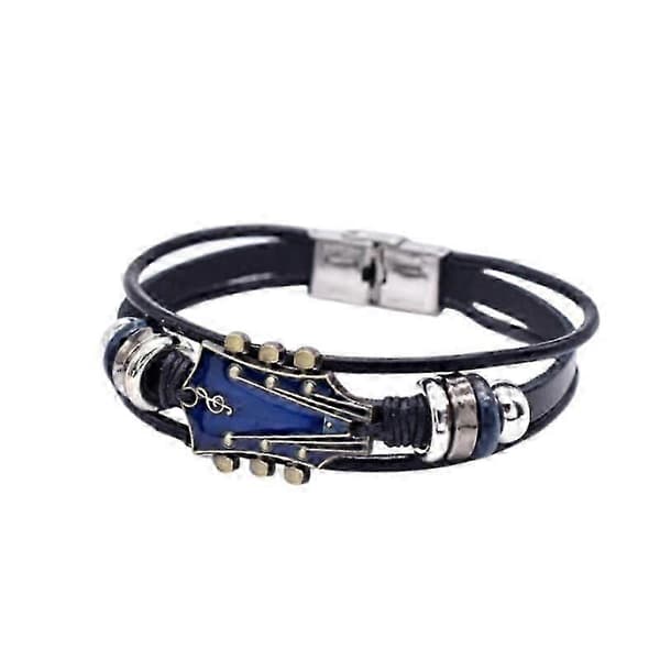 Retro Gitarrarmband i Konstläder, Rockmusik Gitarrläderarmband i Zinklegering Red