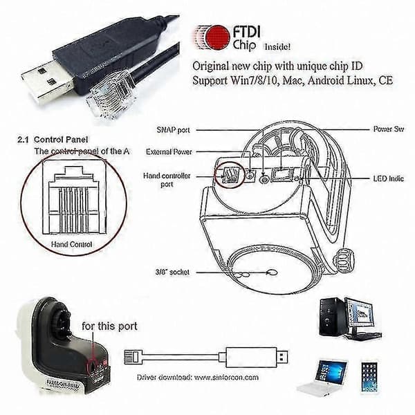 USB til RJ11 RJ12 6P4C adapterkabel til teleskopmonteringskontrolforbindelse til pc-håndcontroller-tilbehør