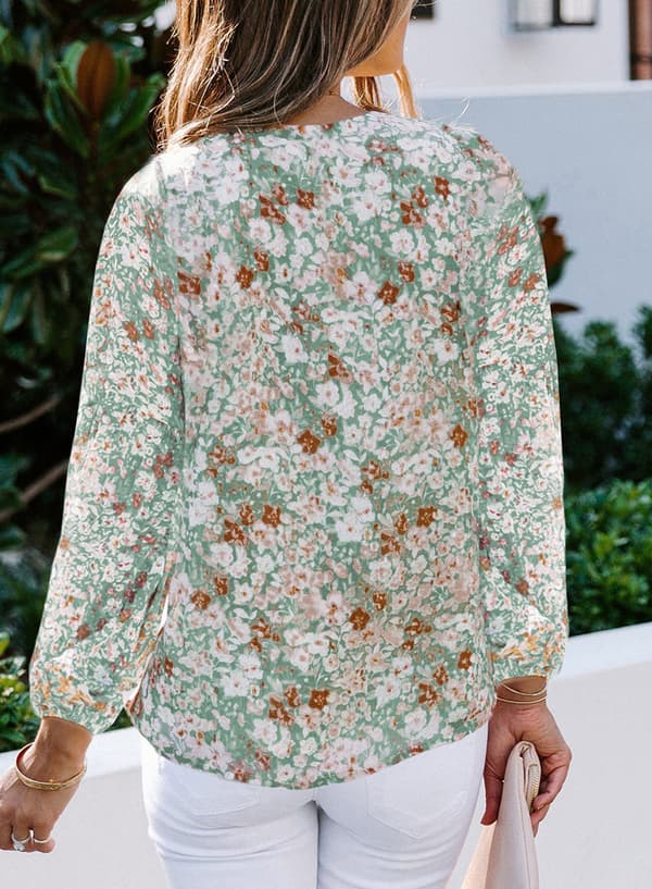 Dame Casual Boho Blomstret Print V-hals Langærmede Løse Bluser