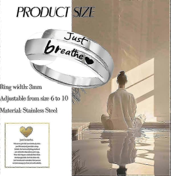 Bare Pust-ring for kvinner, justerbar hjertering, spiralformede helbredende ringer i rustfritt stål, inspirerende gave QHHJV Silver One Size