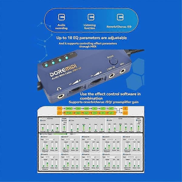 -10 USB Audio MIDI Kabelkonverter Dobbeltfunktion Lydkort og MIDI-interface Plug and Play