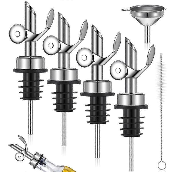 Oljehällare i rostfritt stål med automatiskt fällbart lock - 4-pack, tratt och borste ingår Silver