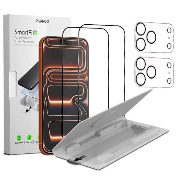 2-PACK iPhone 17 Pro Max Screen Protector & 2-PACK Lens Protector - Tempered Glass | [SmartFit Reusable System] - Bubble-Free