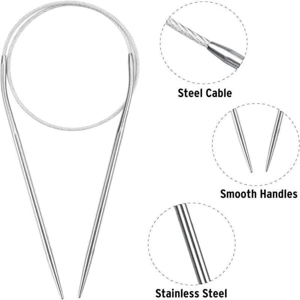 11 Pcs Metal Circular Knitting Needles, 80 cm - Perfect for Knitting Projects Silver Silver Silver one size