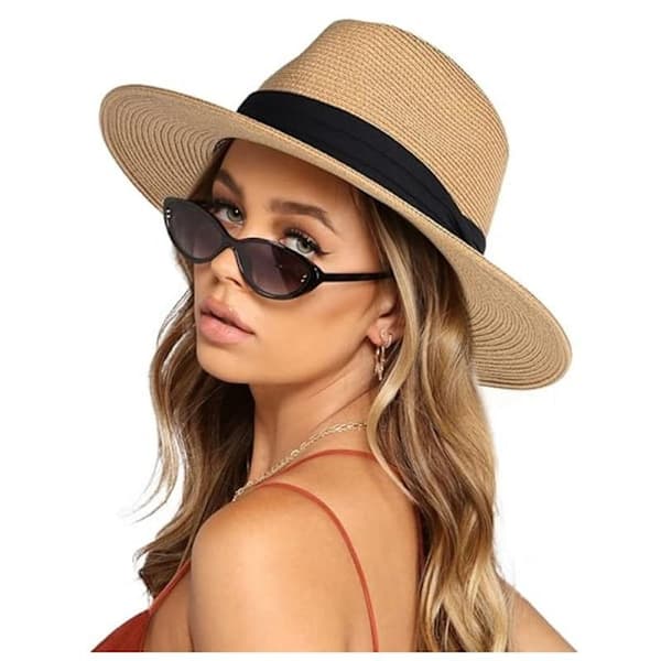 Dam Herr Bredbrättad Panama Hatt Fedora Sommar Strand Solhatt